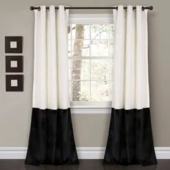 Prima Velvet Color Block Room Darkening Window Curtain Panel Set