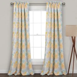 Blooming Flower Light Filtering Window Curtain Panel Set