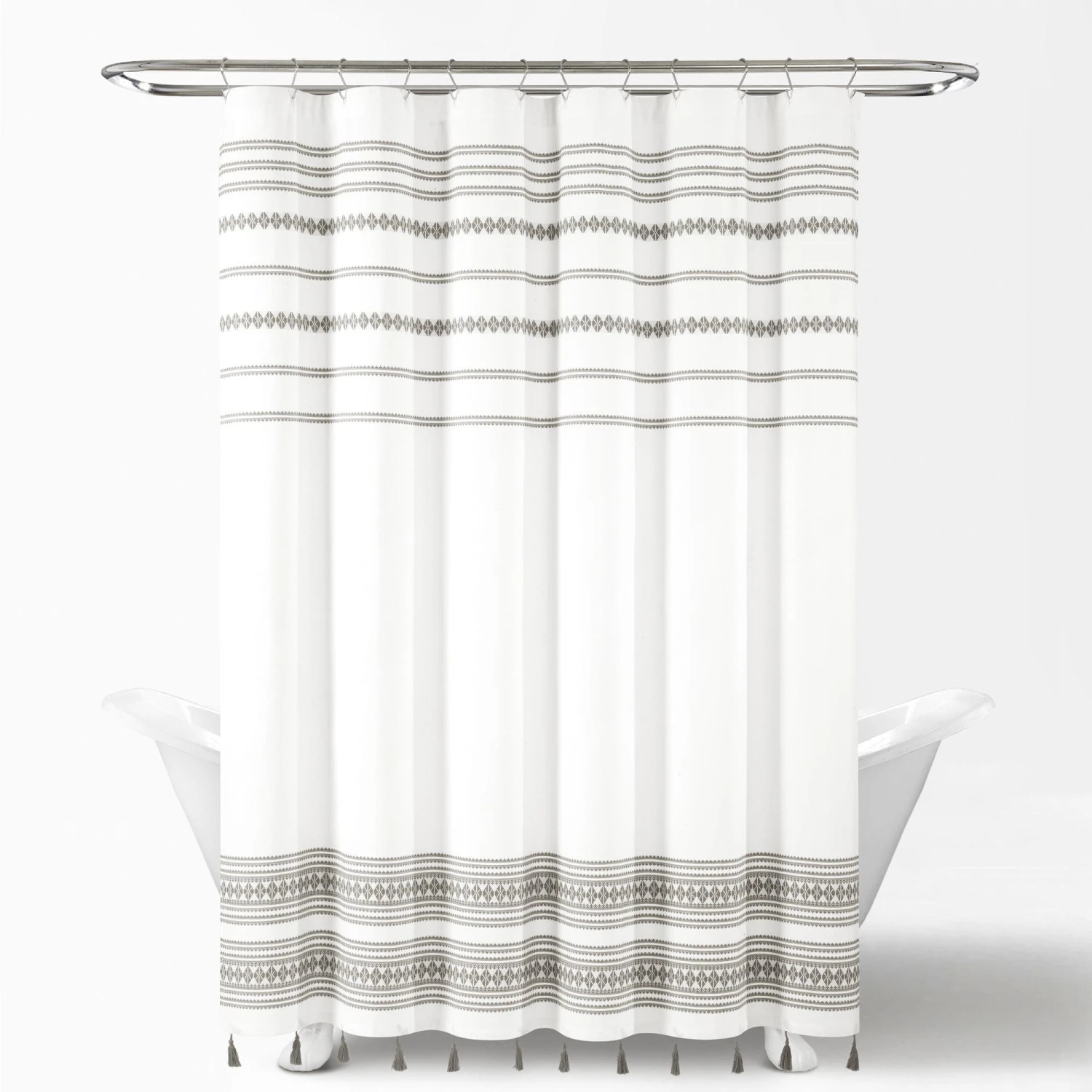 Breezy Chic Tassel Jacquard Recycled Cotton Shower Curtain - Image 5