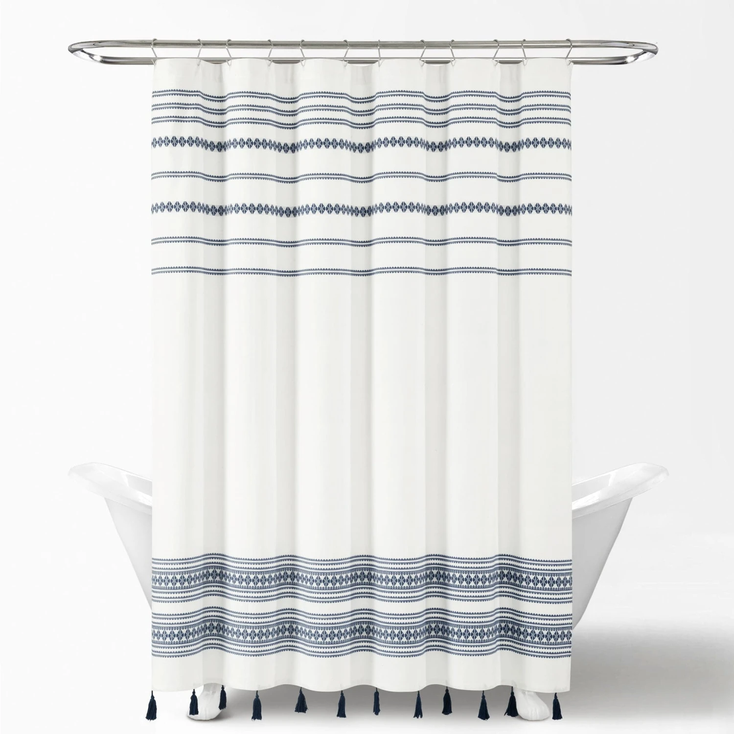 Breezy Chic Tassel Jacquard Recycled Cotton Shower Curtain - Image 9