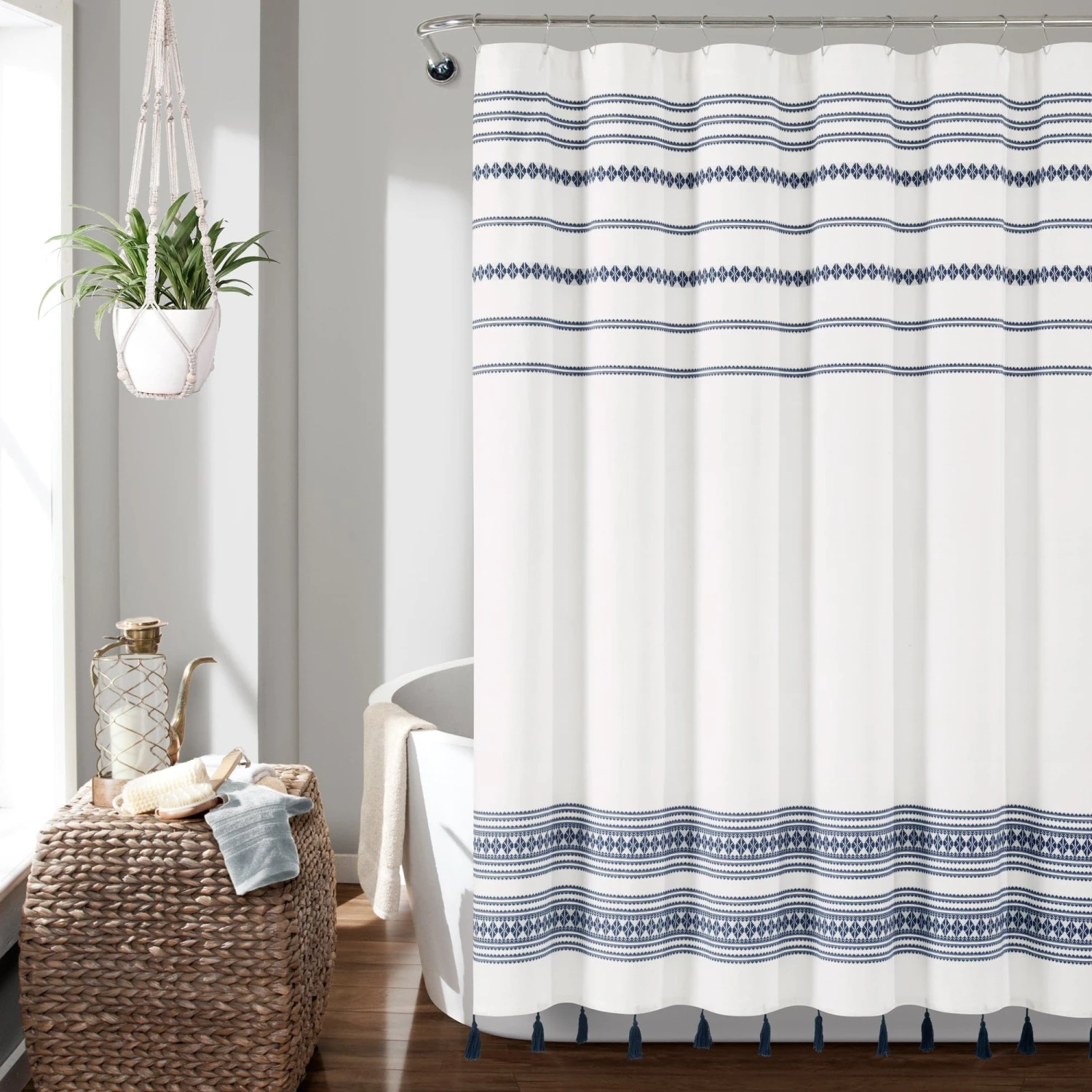 Breezy Chic Tassel Jacquard Recycled Cotton Shower Curtain - Image 3