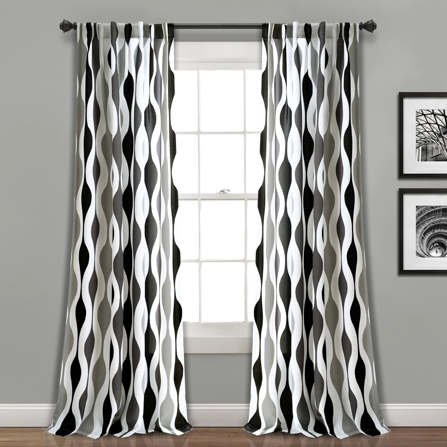 Mid Century Geo Light Filtering Window Curtain Panel Set - Image 7