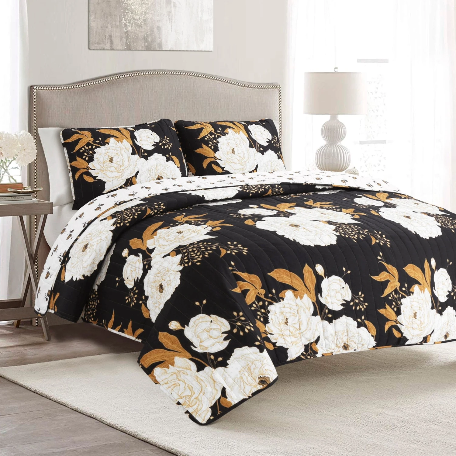 Zinnia Floral 3 Piece Quilt Set - Image 3