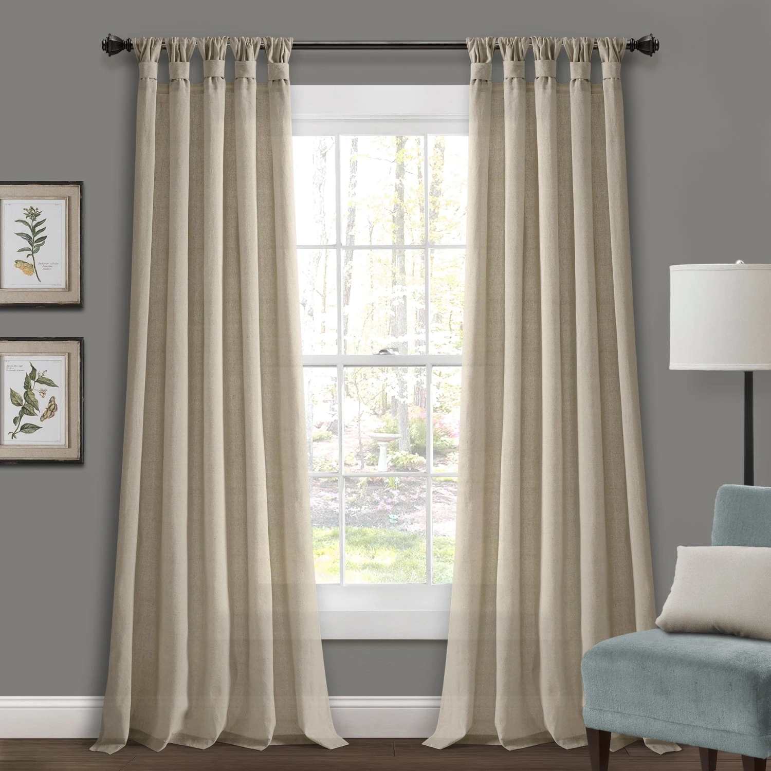 Burlap Knotted Tab Top Window Curtain Panel Set - Image 6