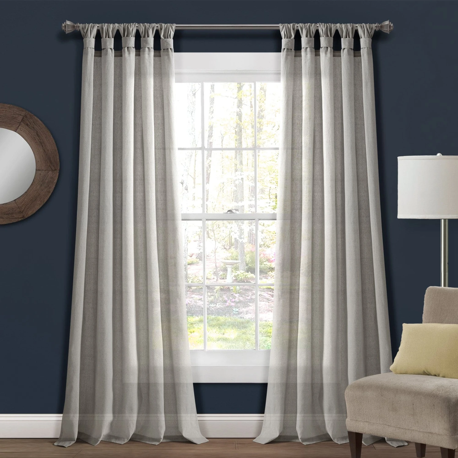 Burlap Knotted Tab Top Window Curtain Panel Set - Image 7