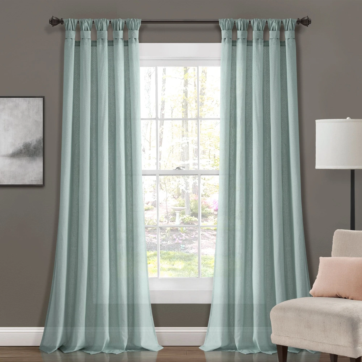 Burlap Knotted Tab Top Window Curtain Panel Set - Image 8