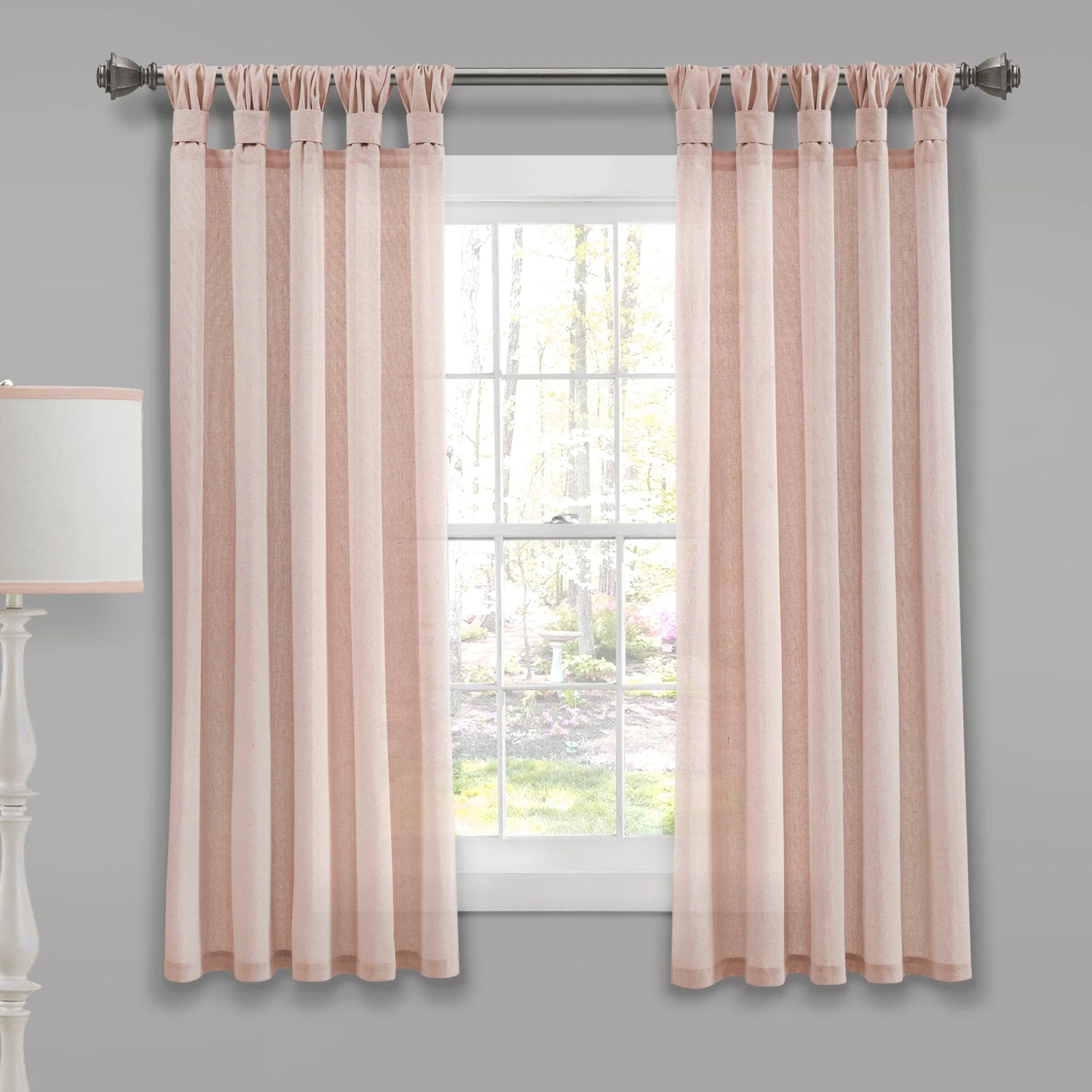 Burlap Knotted Tab Top Window Curtain Panel Set - Image 2