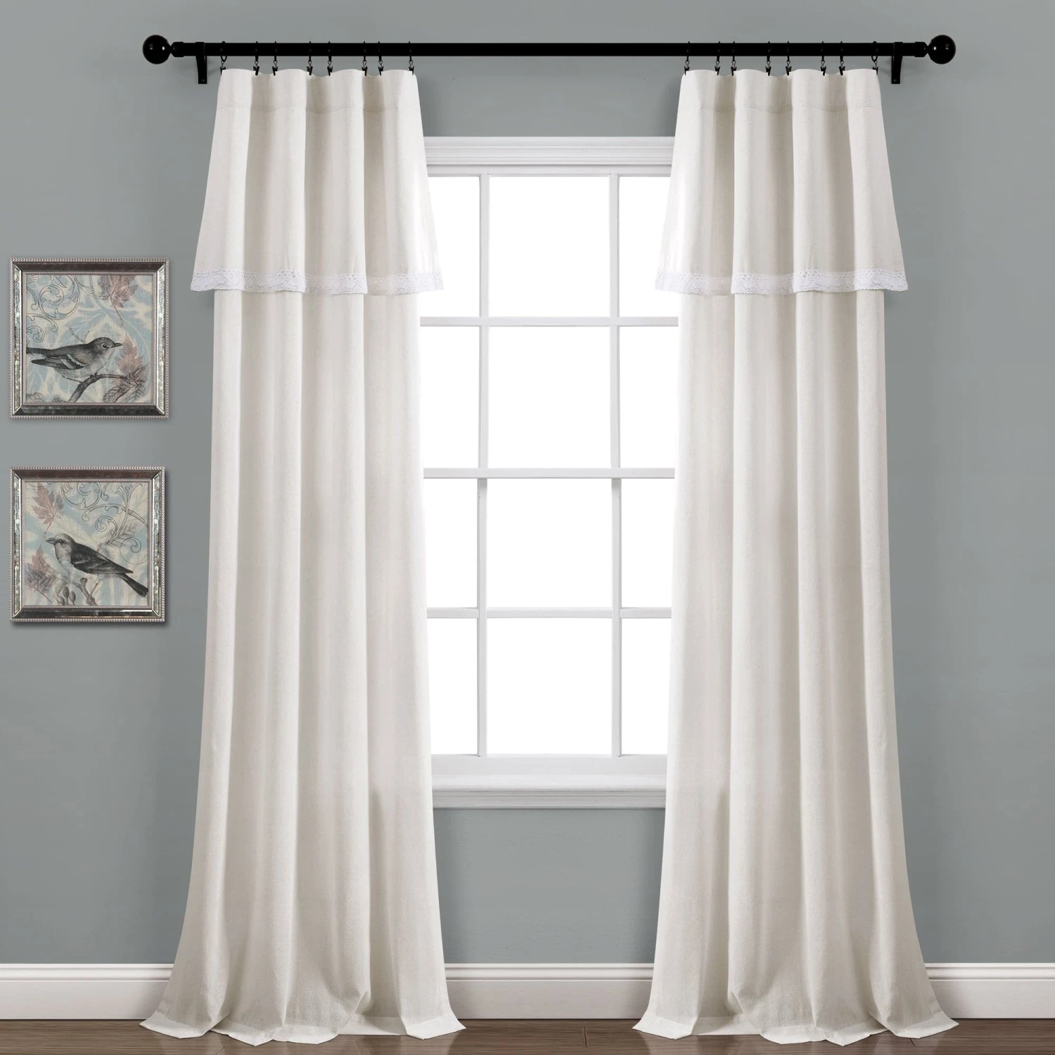 Linen Lace Window Curtain Panel Set - Image 3