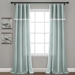 Linen Lace Window Curtain Panel Set