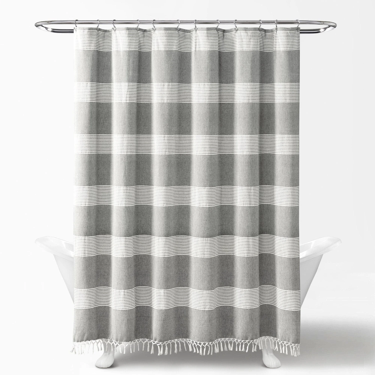 Tucker Stripe Yarn Dyed Cotton Knotted Tassel Shower Curtain - Image 6