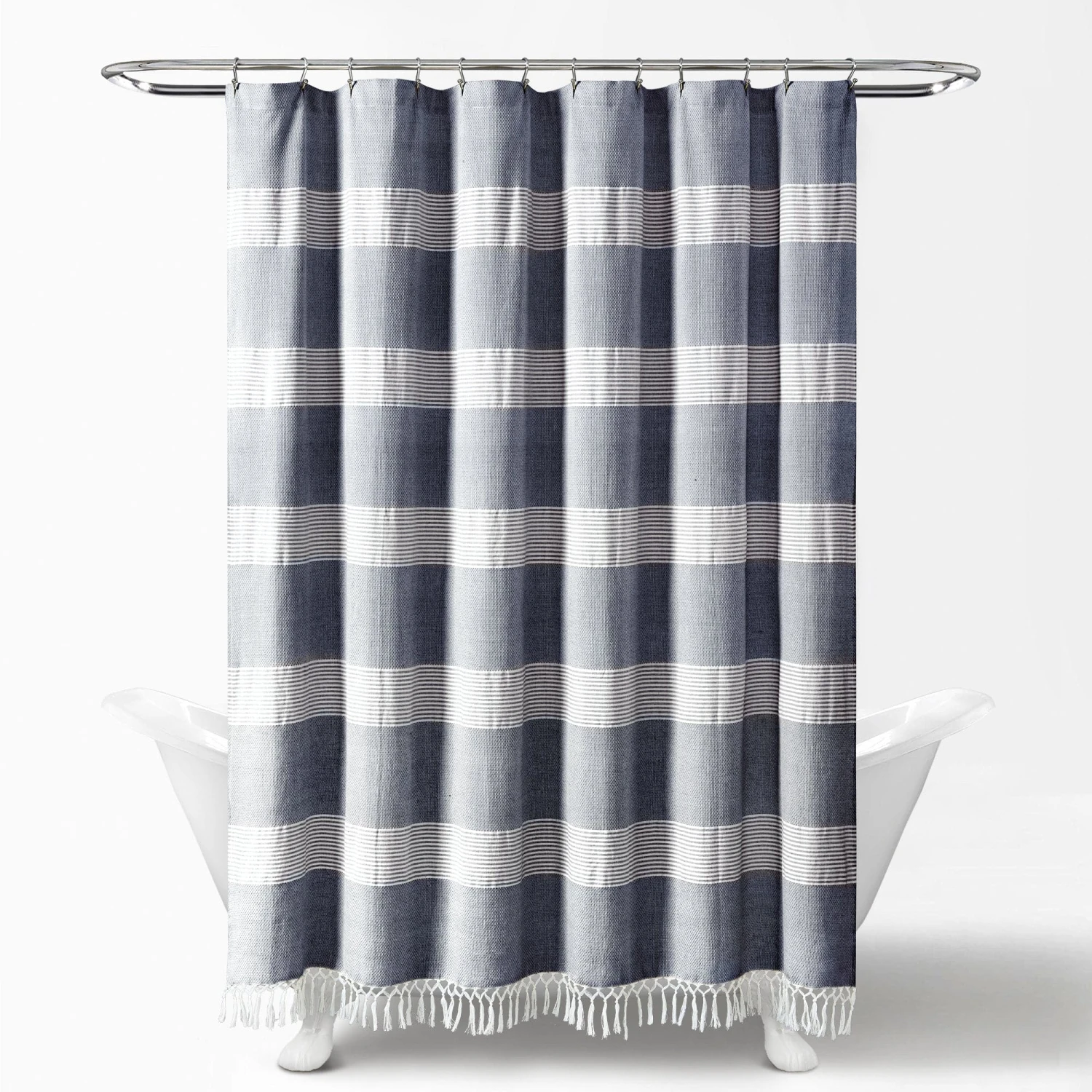 Tucker Stripe Yarn Dyed Cotton Knotted Tassel Shower Curtain - Image 7