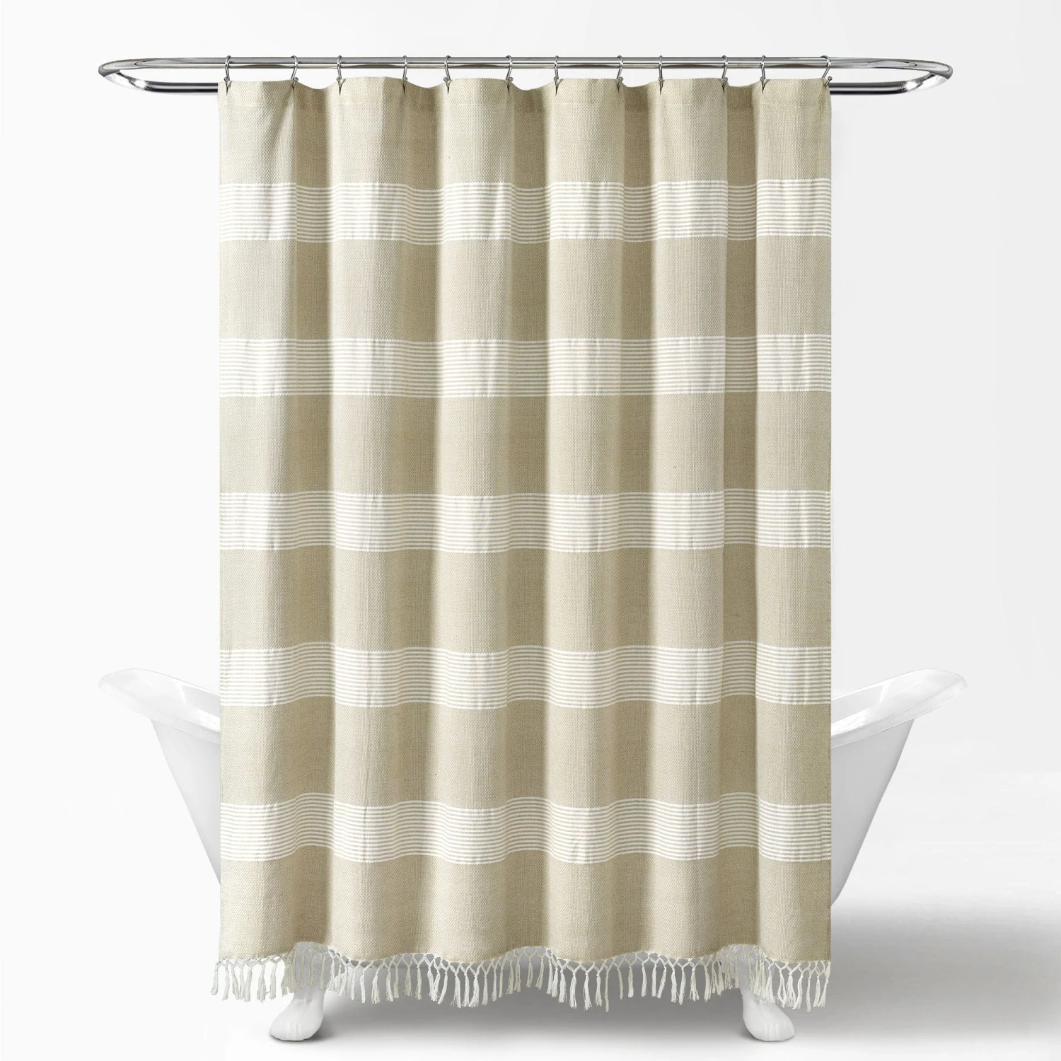Tucker Stripe Yarn Dyed Cotton Knotted Tassel Shower Curtain - Image 5