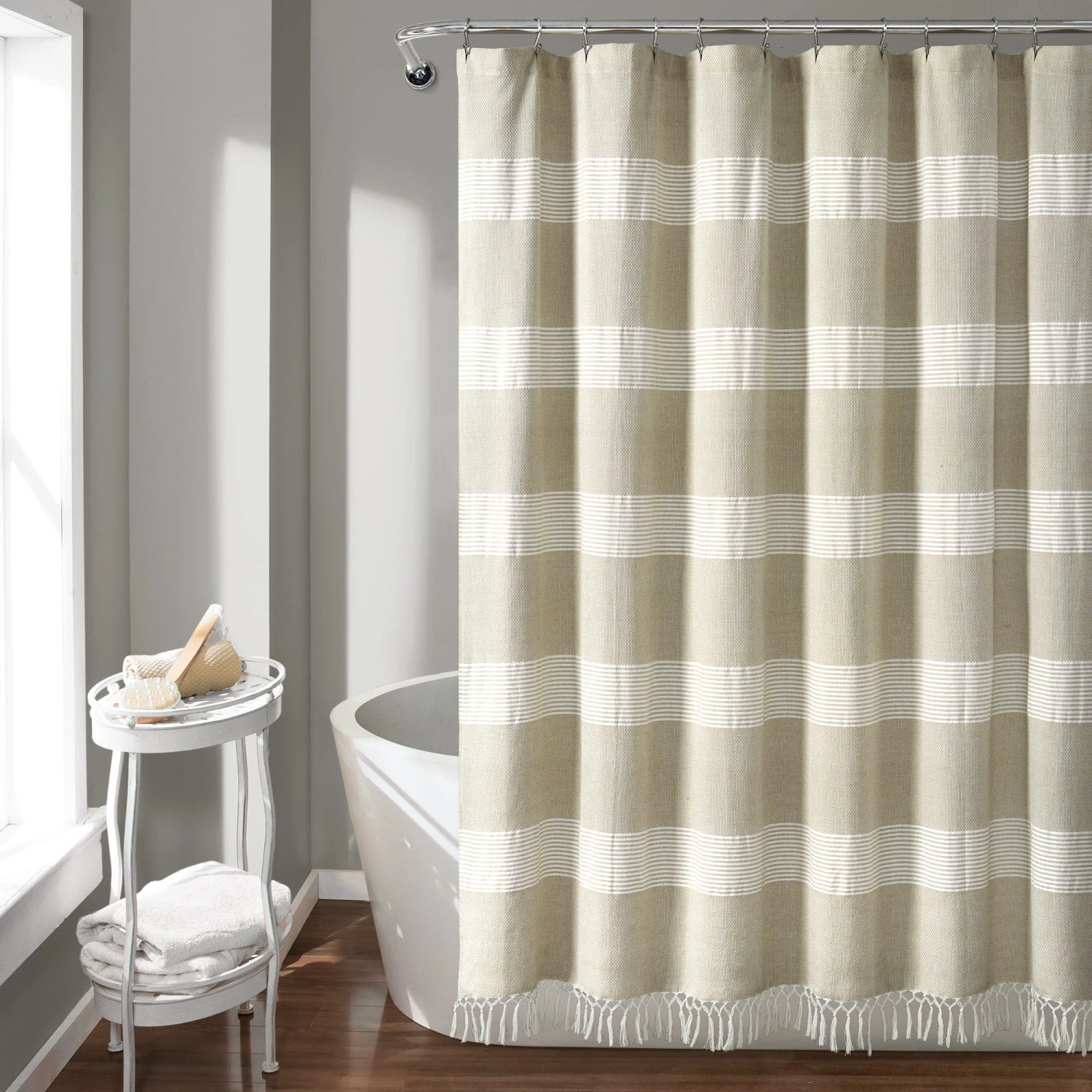 Tucker Stripe Yarn Dyed Cotton Knotted Tassel Shower Curtain - Image 2