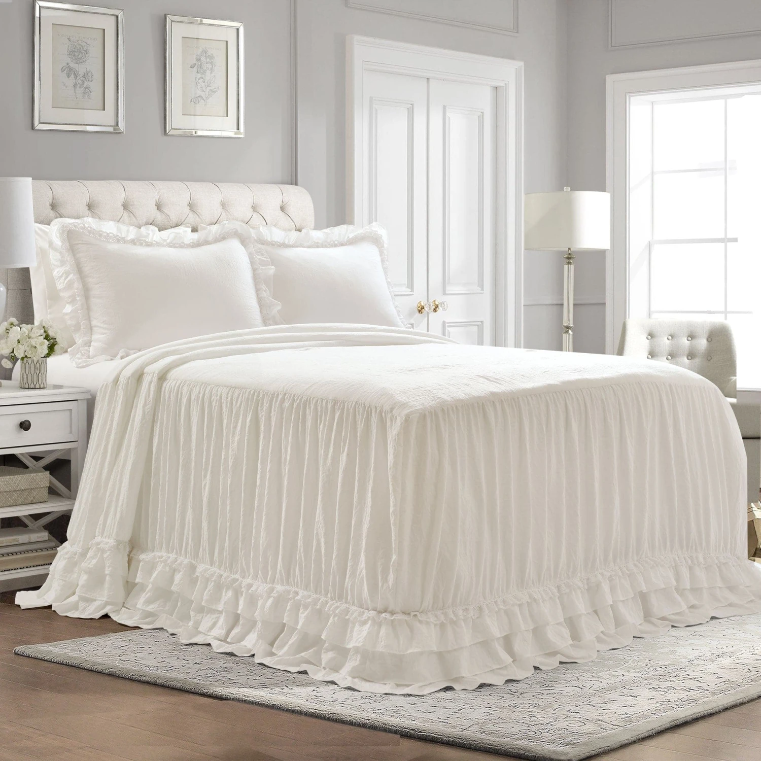 Ella Ruffle Lace 3 Piece Bedspread Set - Image 13