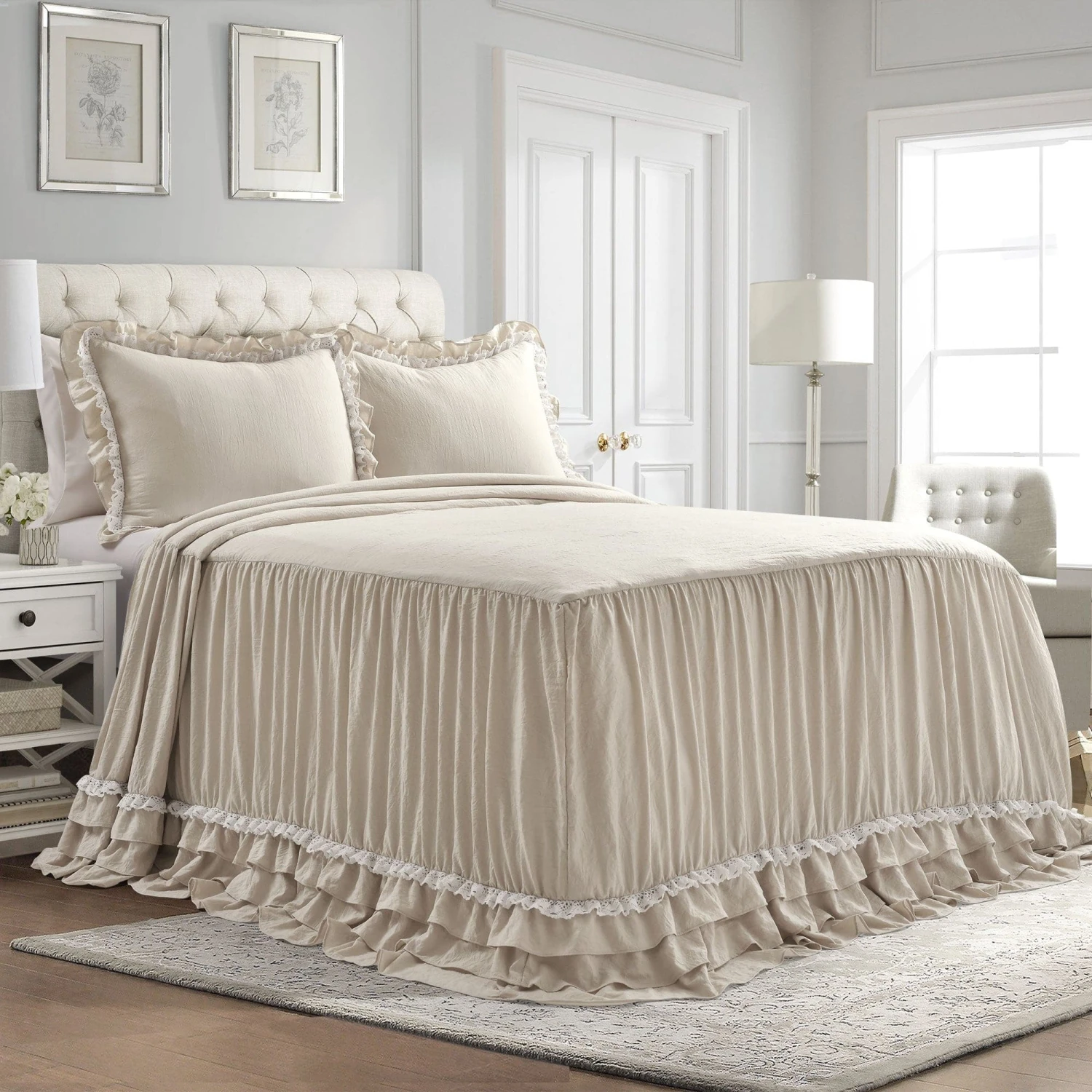 Ella Ruffle Lace 3 Piece Bedspread Set - Image 10