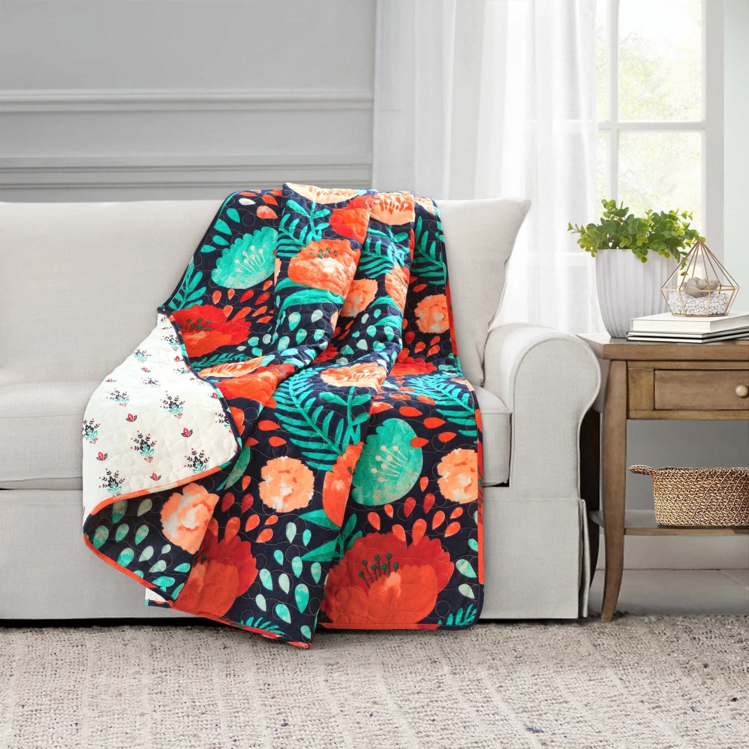 Poppy Garden Cotton Reversible Throw - Image 4