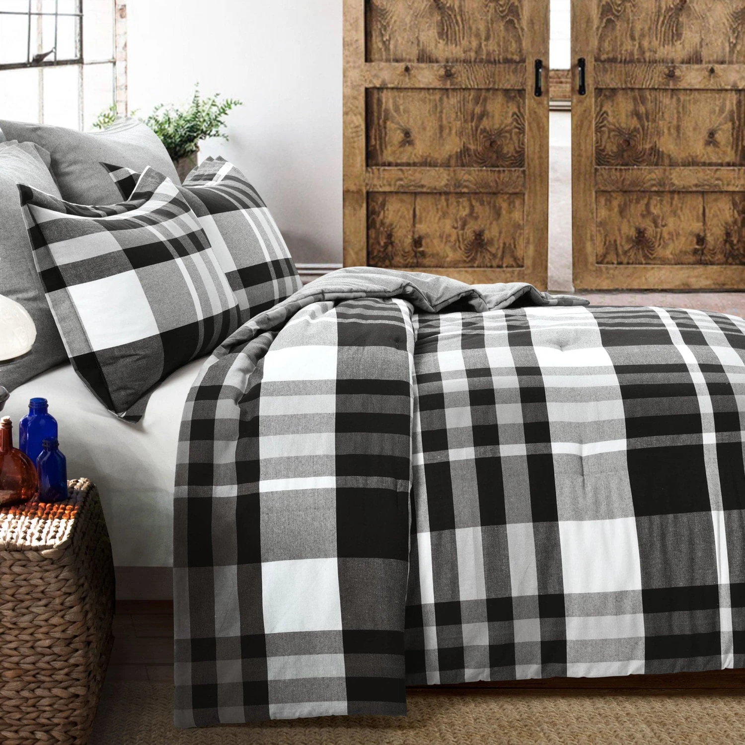 Farmhouse Yarn Dyed Plaid Recycled Cotton Comforter 5 Piece Set - Image 2
