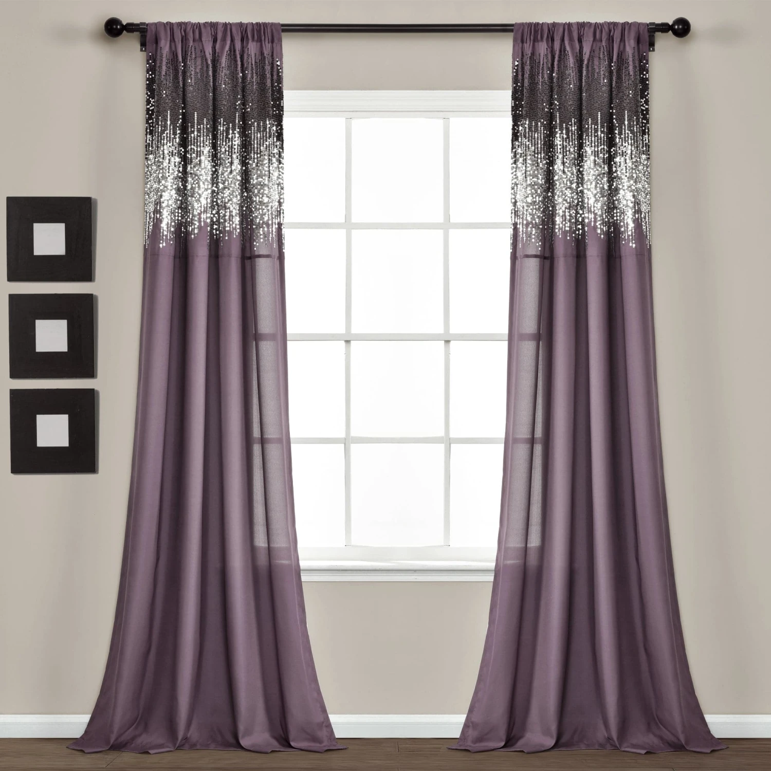 Shimmer Sequins Window Curtain Panel Set - Image 2