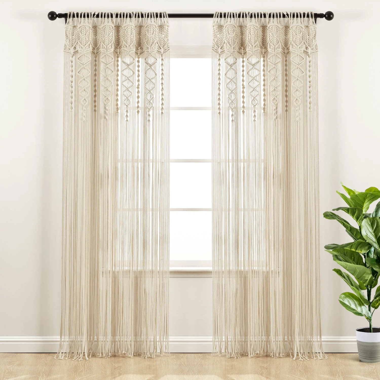 Boho Macrame Textured Cotton Window Curtain - Image 2