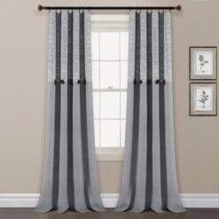 Farmhouse Button Stripe Yarn Dyed Woven Cotton Window Curtain Panel Set