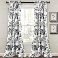 French Country Toile Room Darkening Window Curtain Set