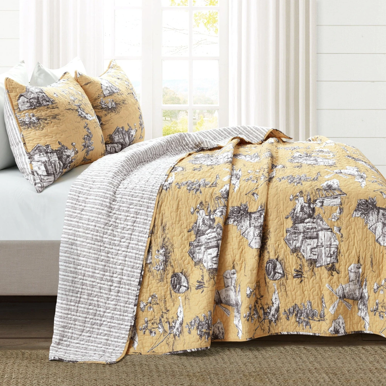 French Country Toile 3 Piece Quilt Set - Image 2