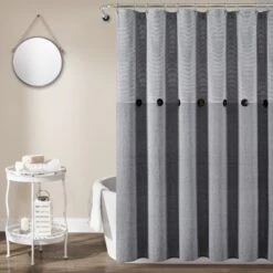 Farmhouse Button Stripe Yarn Dyed Woven Cotton Shower Curtain