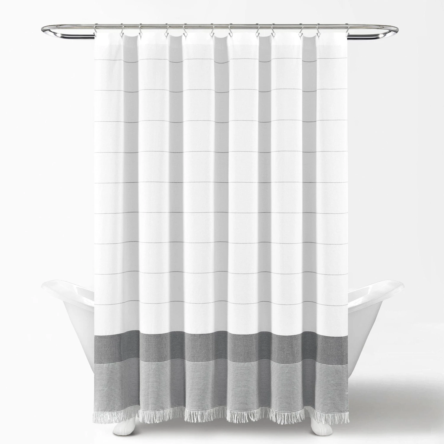 Stripe Yarn Dyed Tassel Fringe Woven Cotton Shower Curtain - Image 6