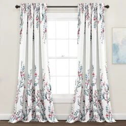 Mirabelle Watercolor Floral Light Filtering Window Curtain Panel Set