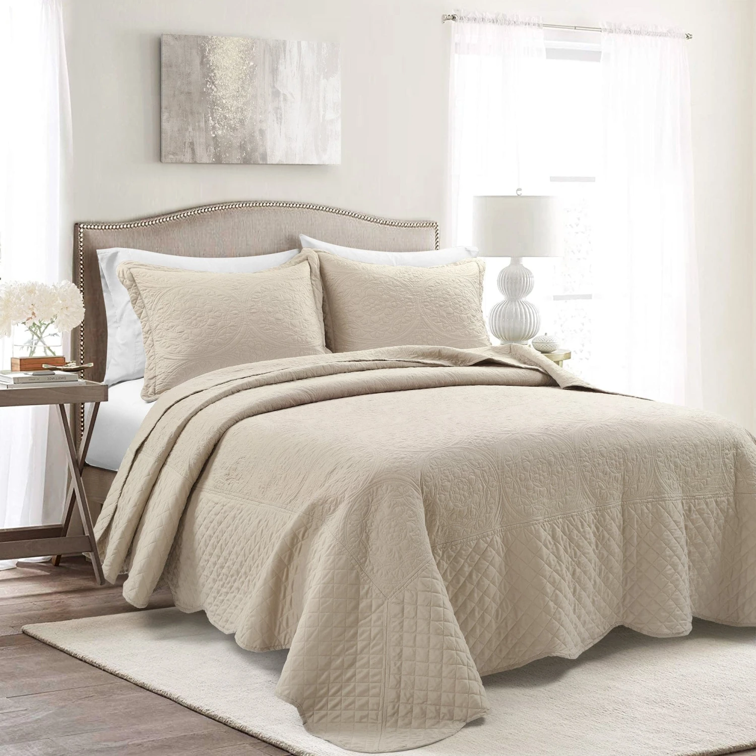 Medallion Scalloped Edge Oversized Bedspread Set - Image 2