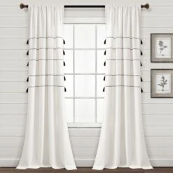 Farmhouse Boho Stripe Woven Tassel Yarn Dyed Recycled Cotton Window Curtain Panel Set