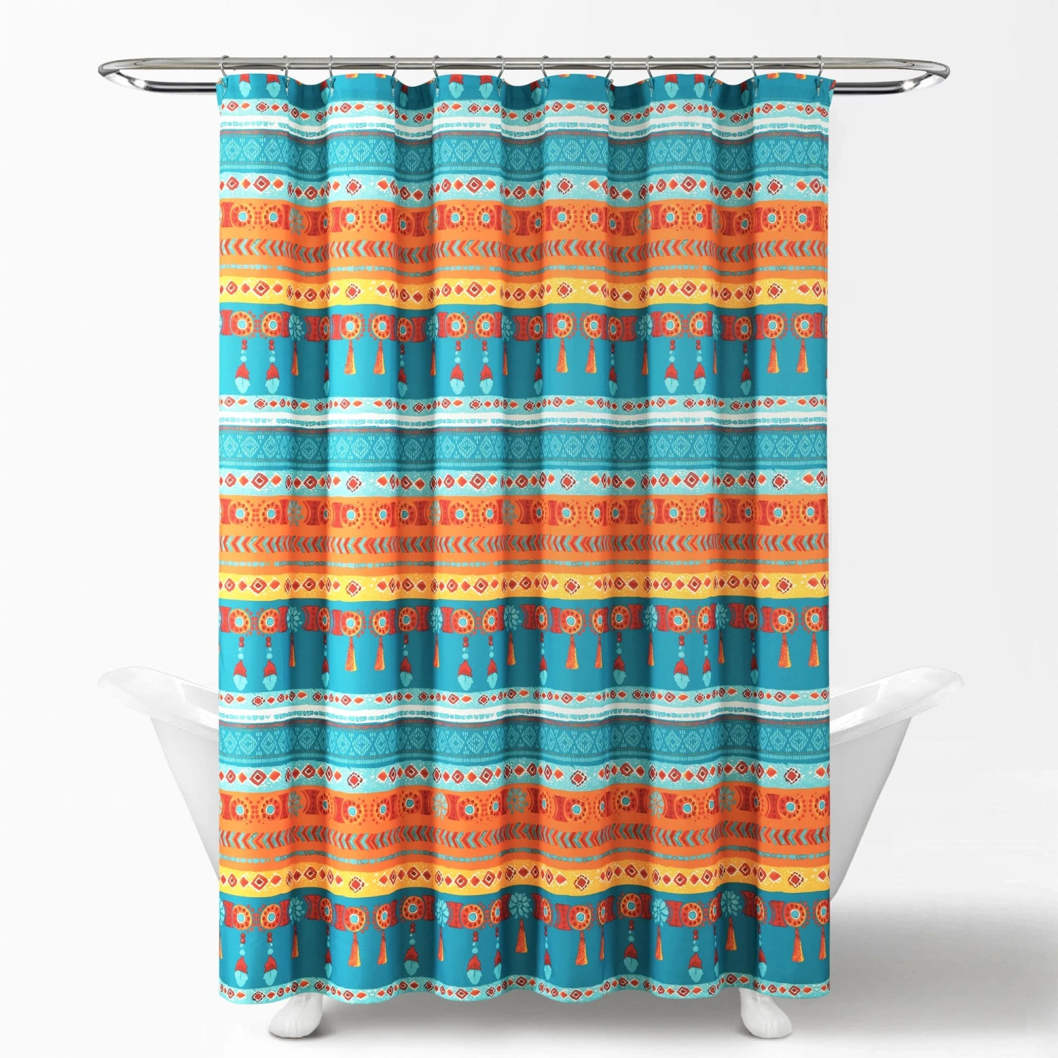 Boho Watercolor Border Shower Curtain - Image 2