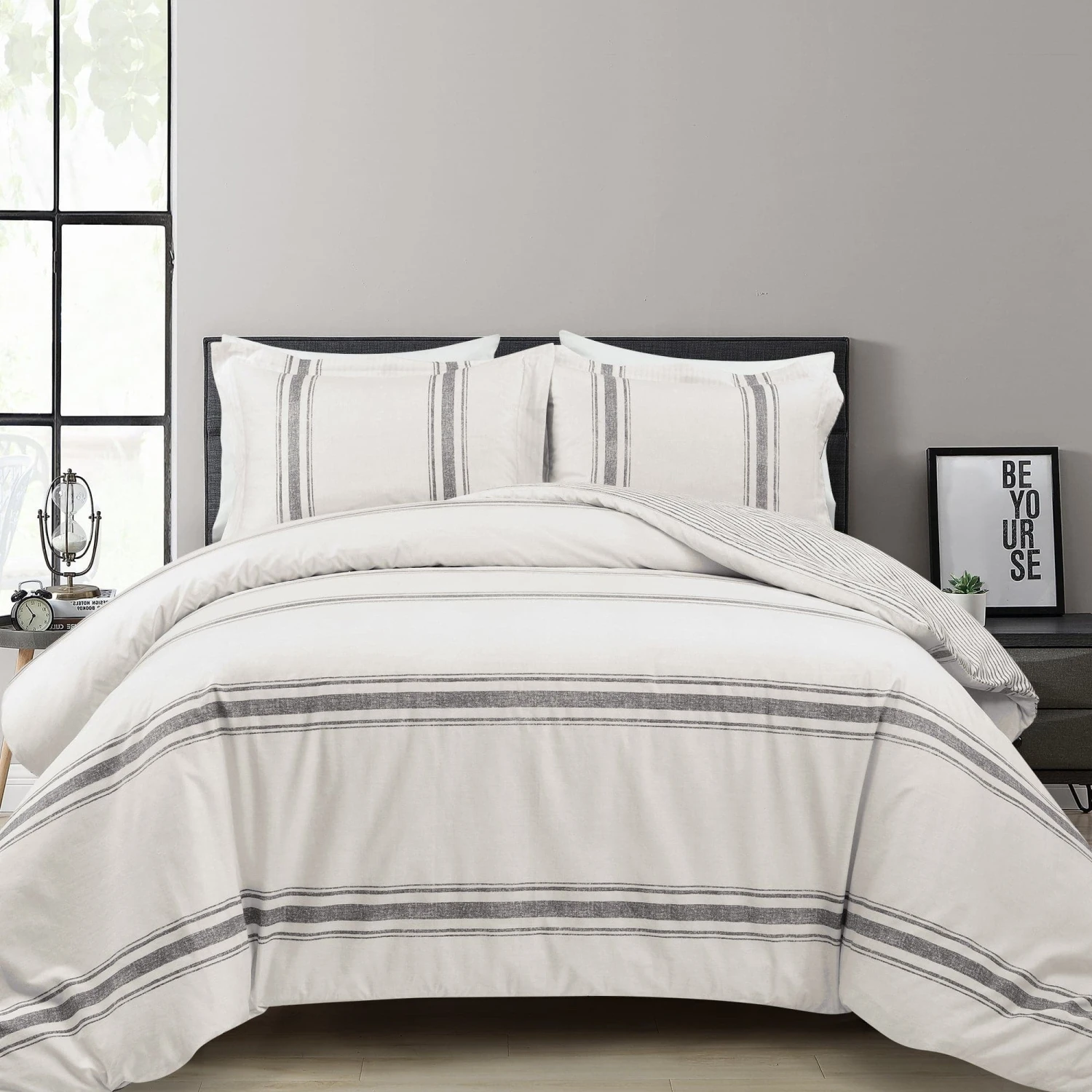 Farmhouse Stripe 100% Cotton Duvet Cover Set - Image 2