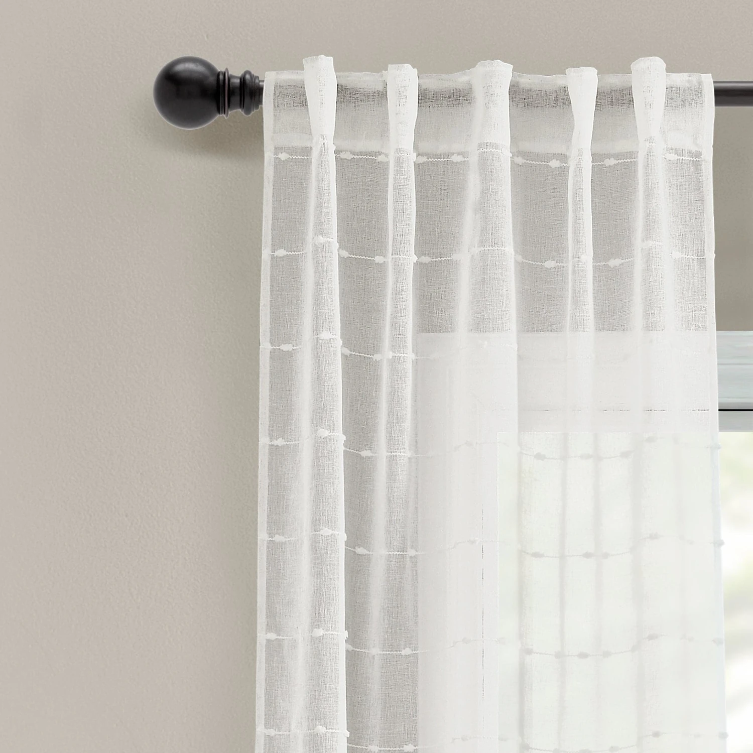 Farmhouse Textured Sheer Back Tab Rod Pocket Window Curtain Panel Set - Image 11
