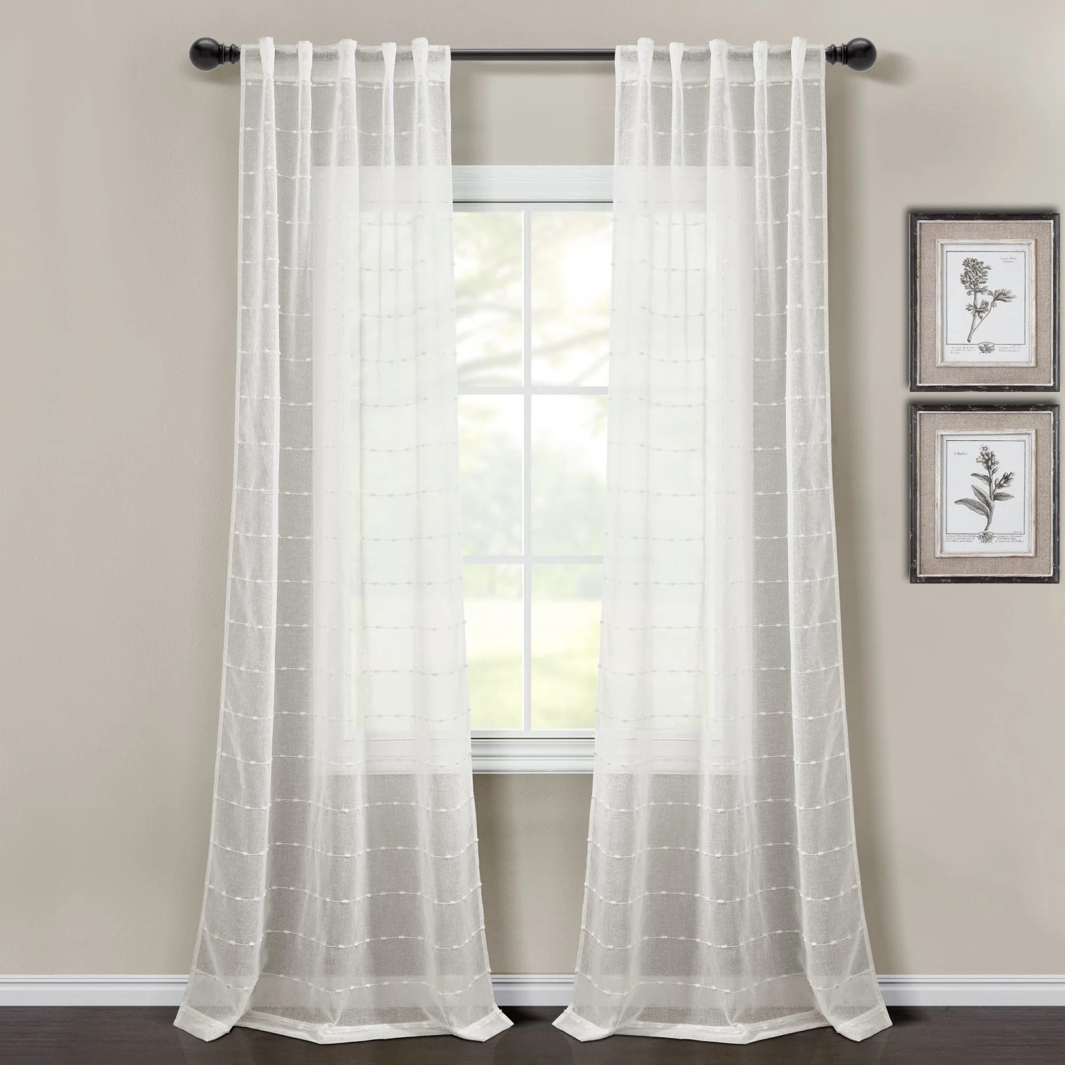 Farmhouse Textured Sheer Back Tab Rod Pocket Window Curtain Panel Set - Image 2