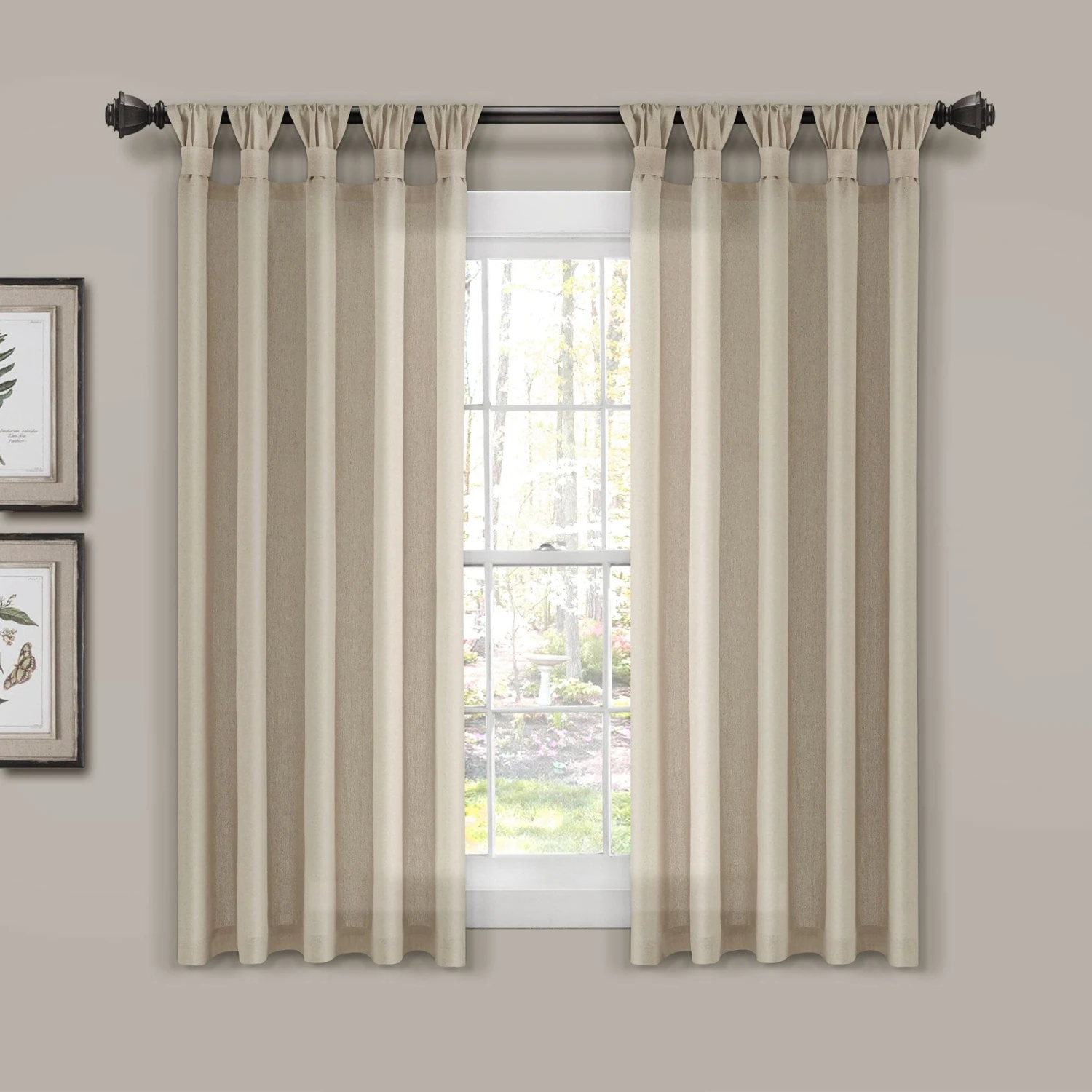Burlap Knotted Tab Top Window Curtain Panel Set - Image 3