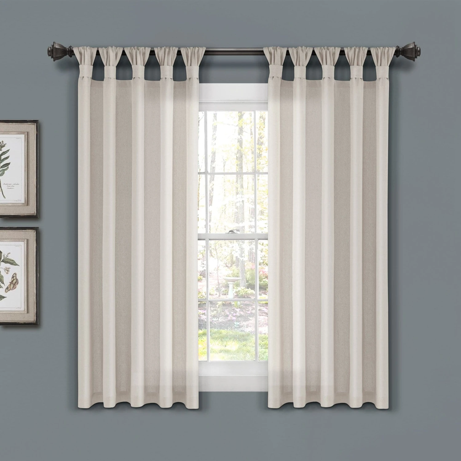 Burlap Knotted Tab Top Window Curtain Panel Set - Image 4