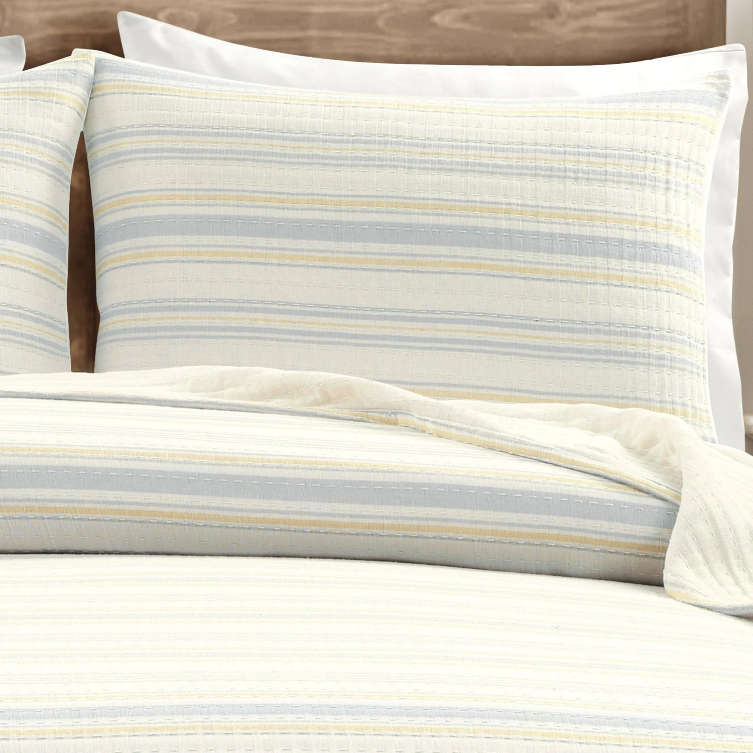 Solange Stripe Kantha Pick Stitch Yarn Dyed Cotton Woven Quilt/Coverlet Set - Image 3