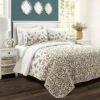 Boho Botanical Leaf Reversible 3 Piece Quilt Set