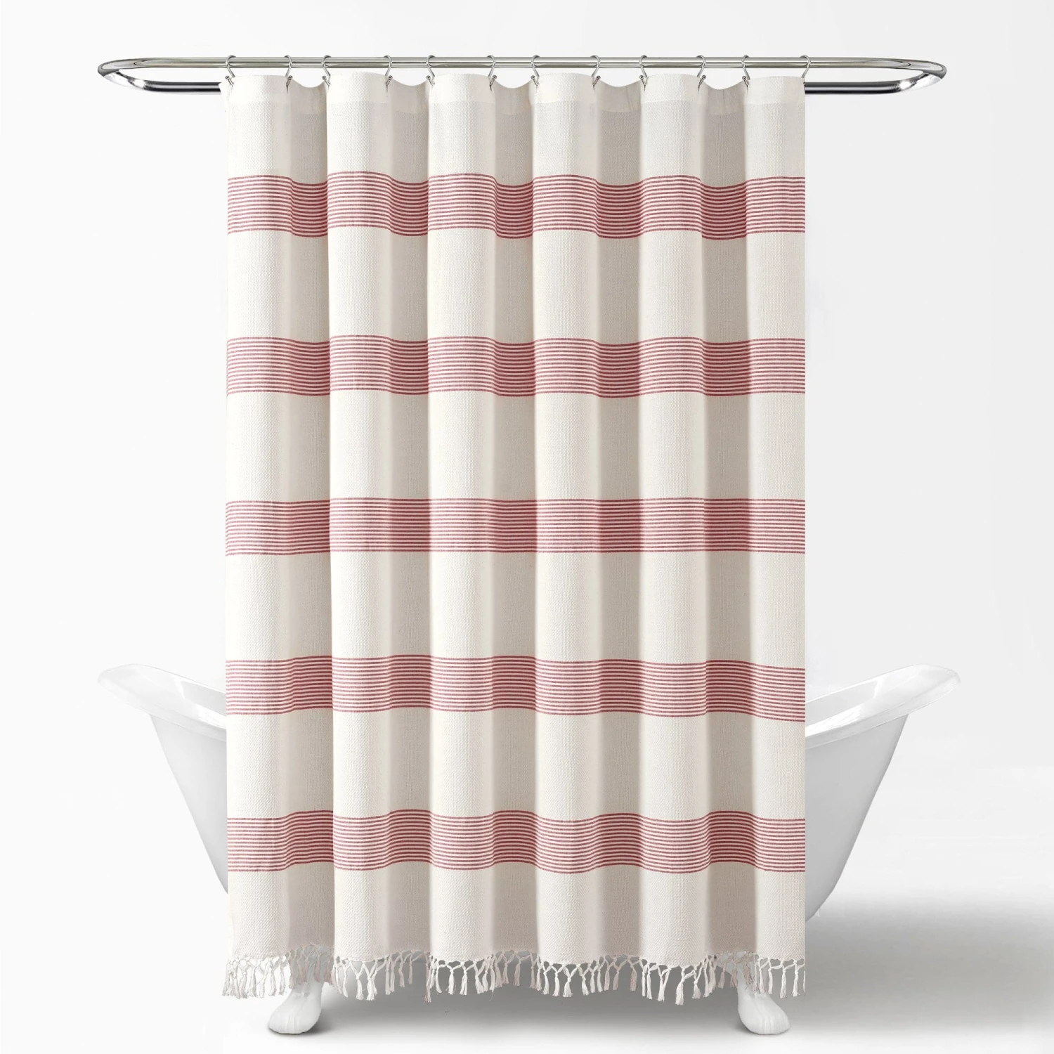 Tucker Stripe Yarn Dyed Cotton Knotted Tassel Shower Curtain - Image 8