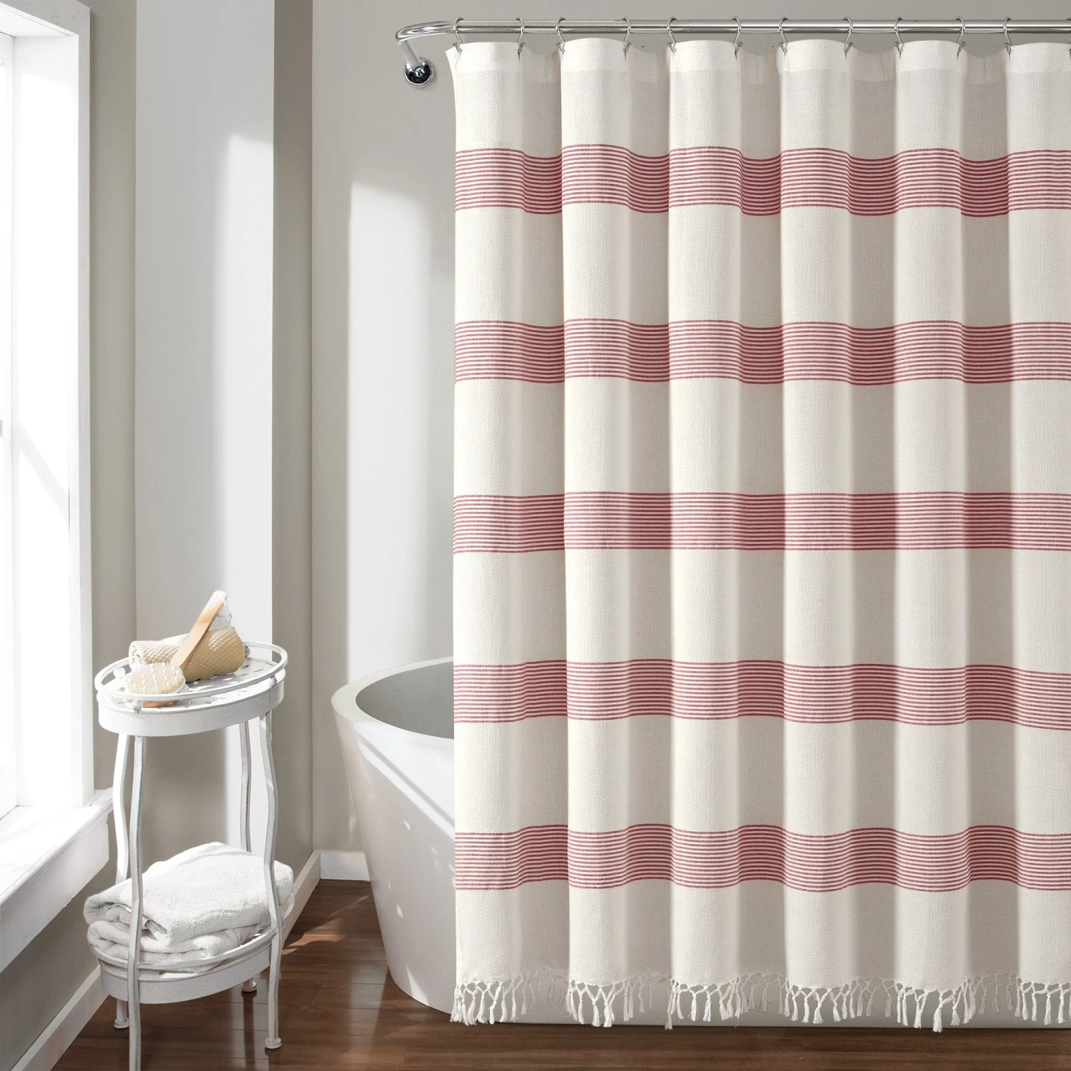 Tucker Stripe Yarn Dyed Cotton Knotted Tassel Shower Curtain - Image 4