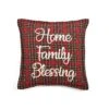 Home Family Blessing Plaid Embroidery Script Decorative Pillow Cover