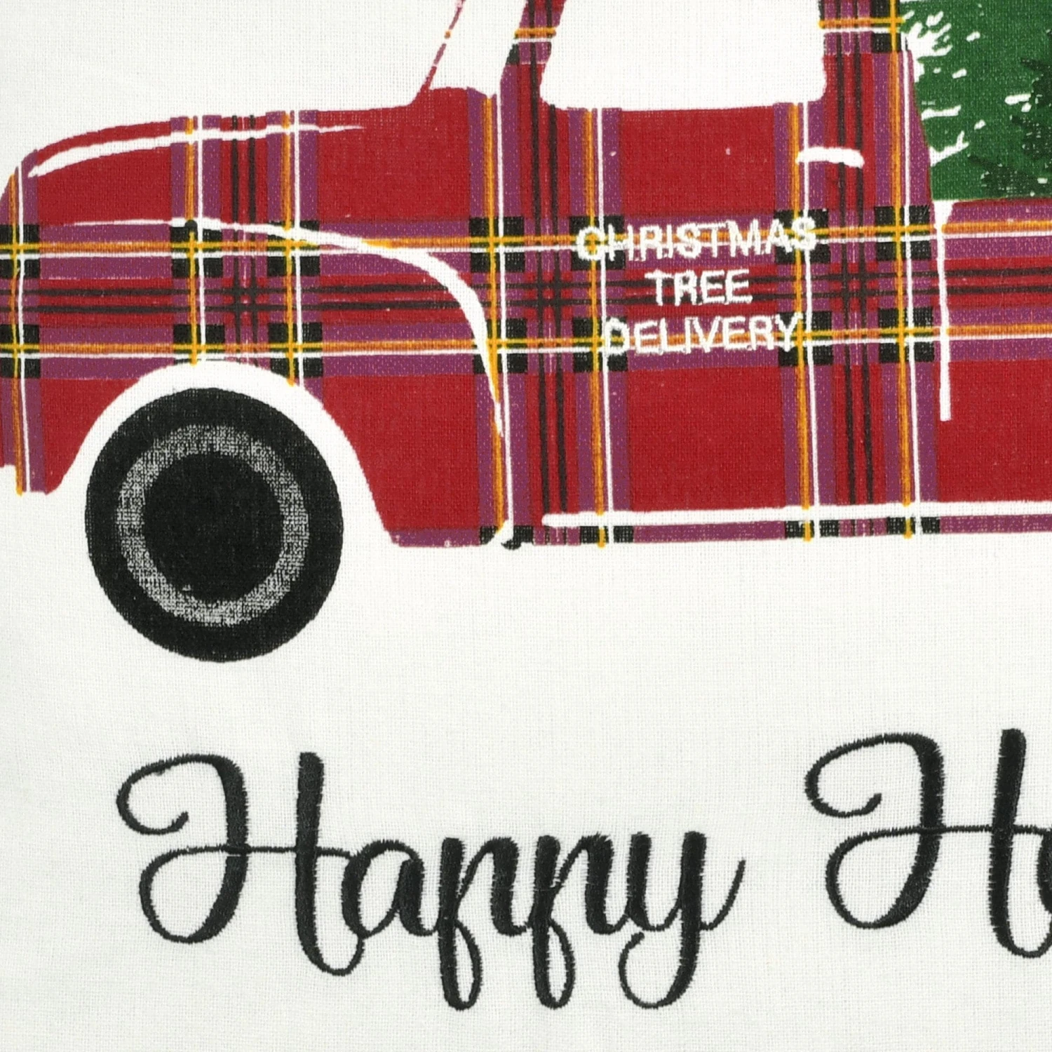 Holiday Truck Plaid Embroidery Script Decorative Pillow Cover - Image 6