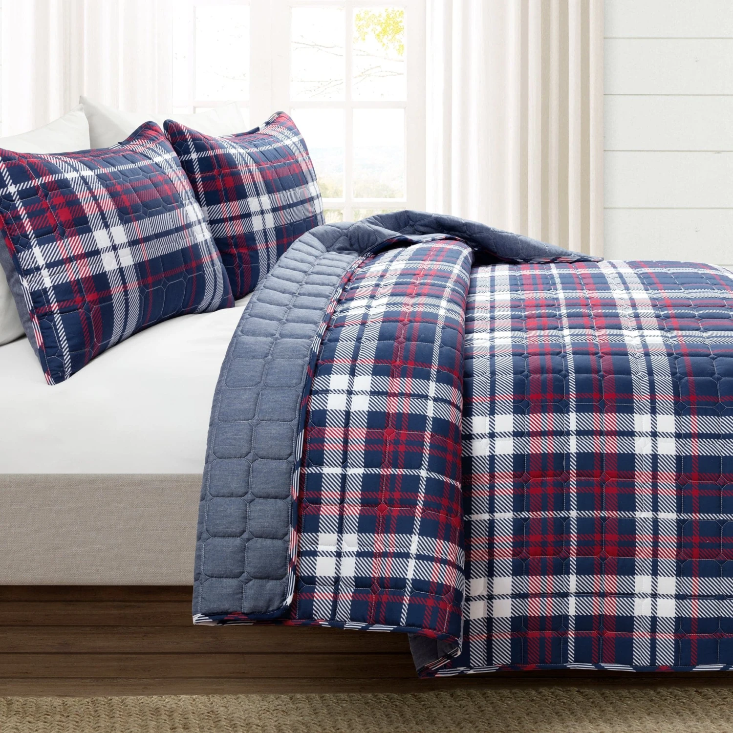 Grayson Farmhouse Plaid Reversible Quilt Set - Image 4