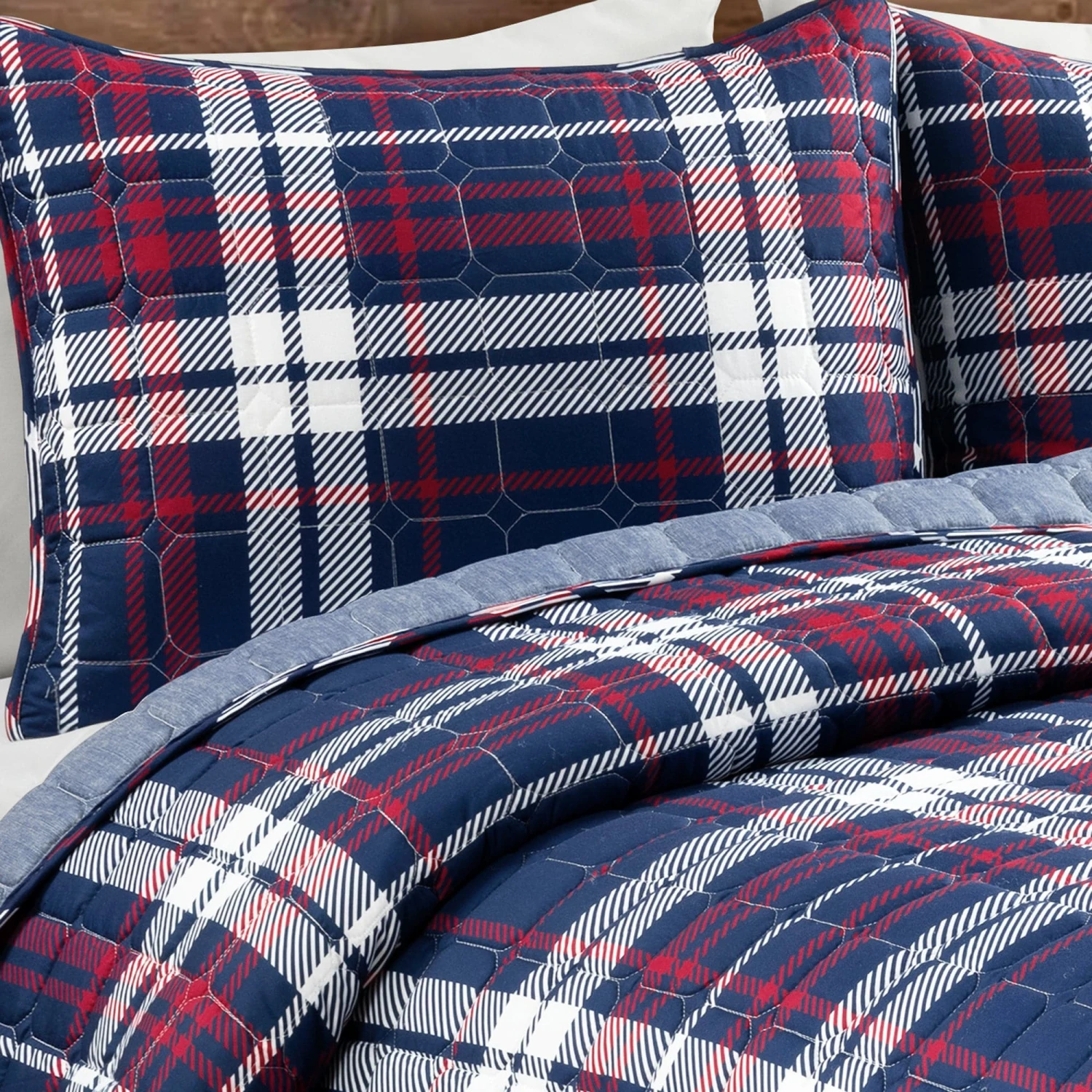 Grayson Farmhouse Plaid Reversible Quilt Set - Image 7