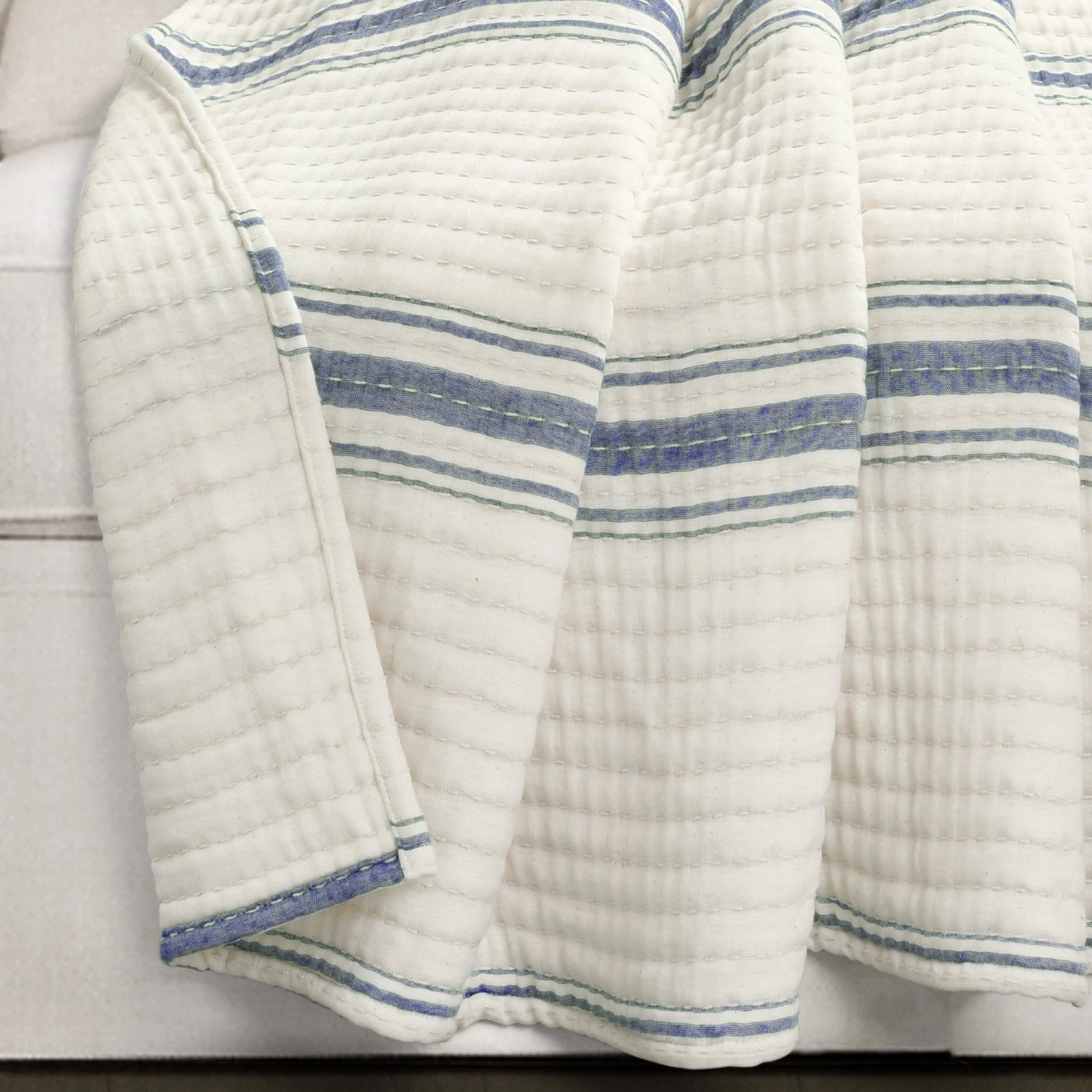 Farmhouse Stripe Kantha Pick Stitch Yarn Dyed Cotton Woven Throw - Image 8