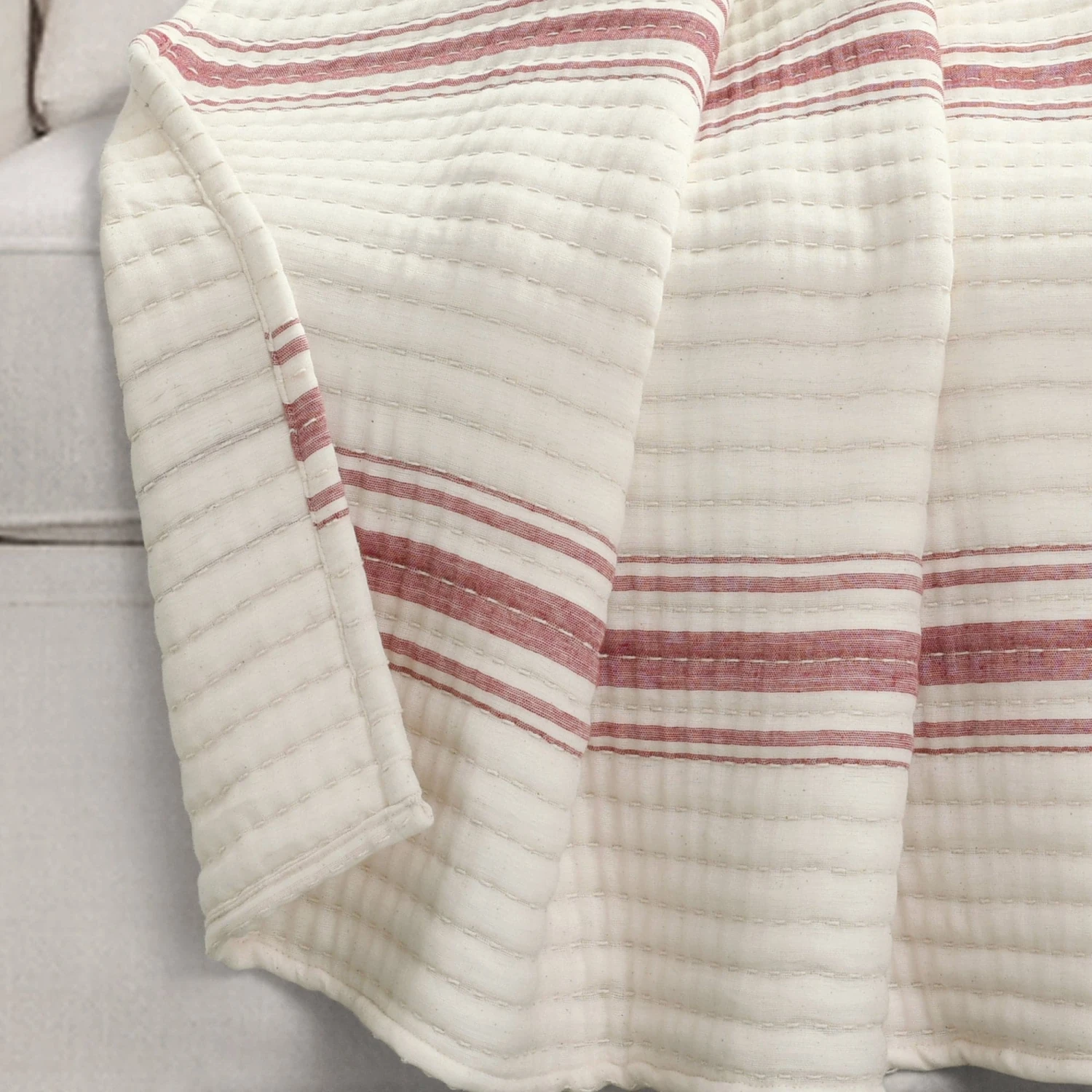 Farmhouse Stripe Kantha Pick Stitch Yarn Dyed Cotton Woven Throw - Image 7