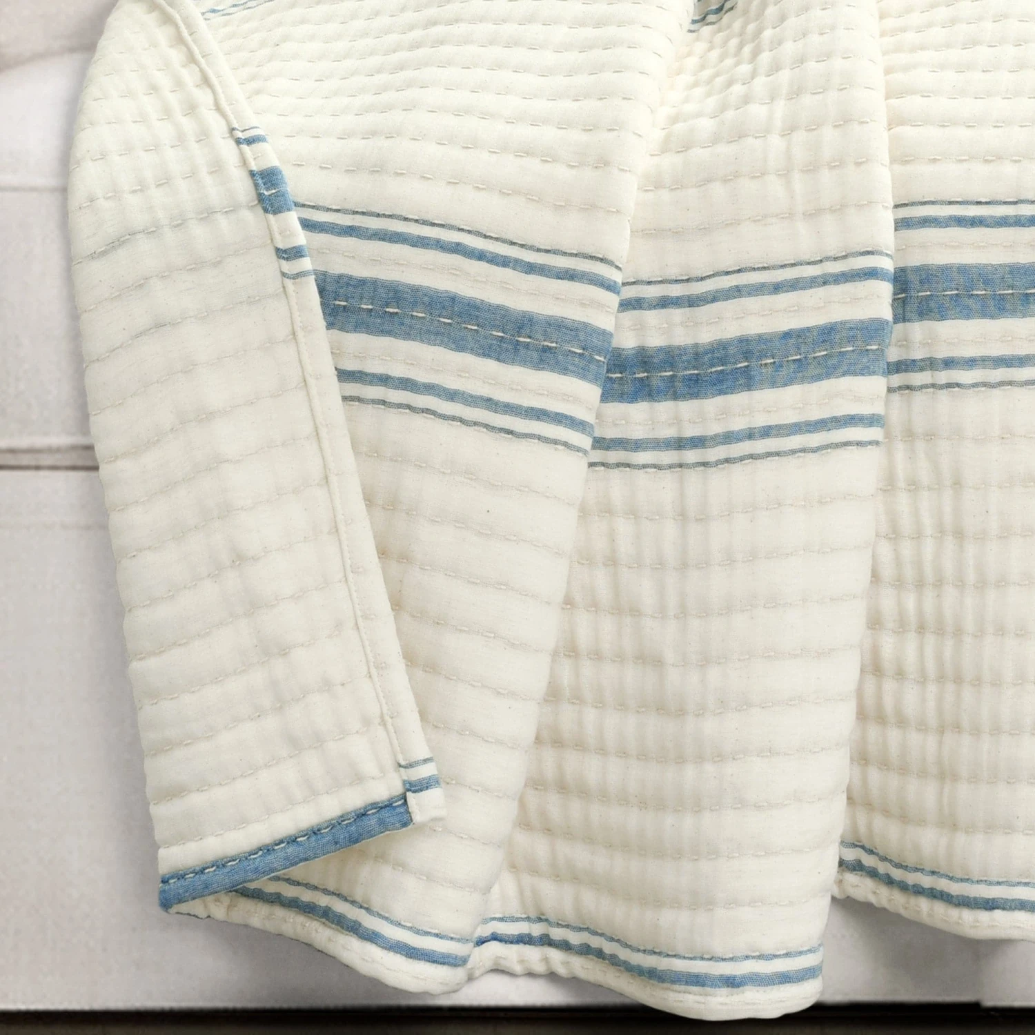 Farmhouse Stripe Kantha Pick Stitch Yarn Dyed Cotton Woven Throw - Image 6