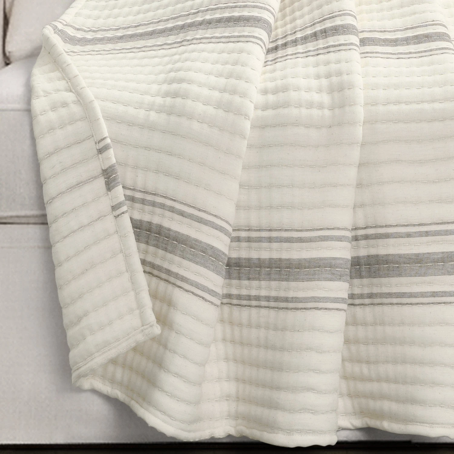 Farmhouse Stripe Kantha Pick Stitch Yarn Dyed Cotton Woven Throw - Image 5