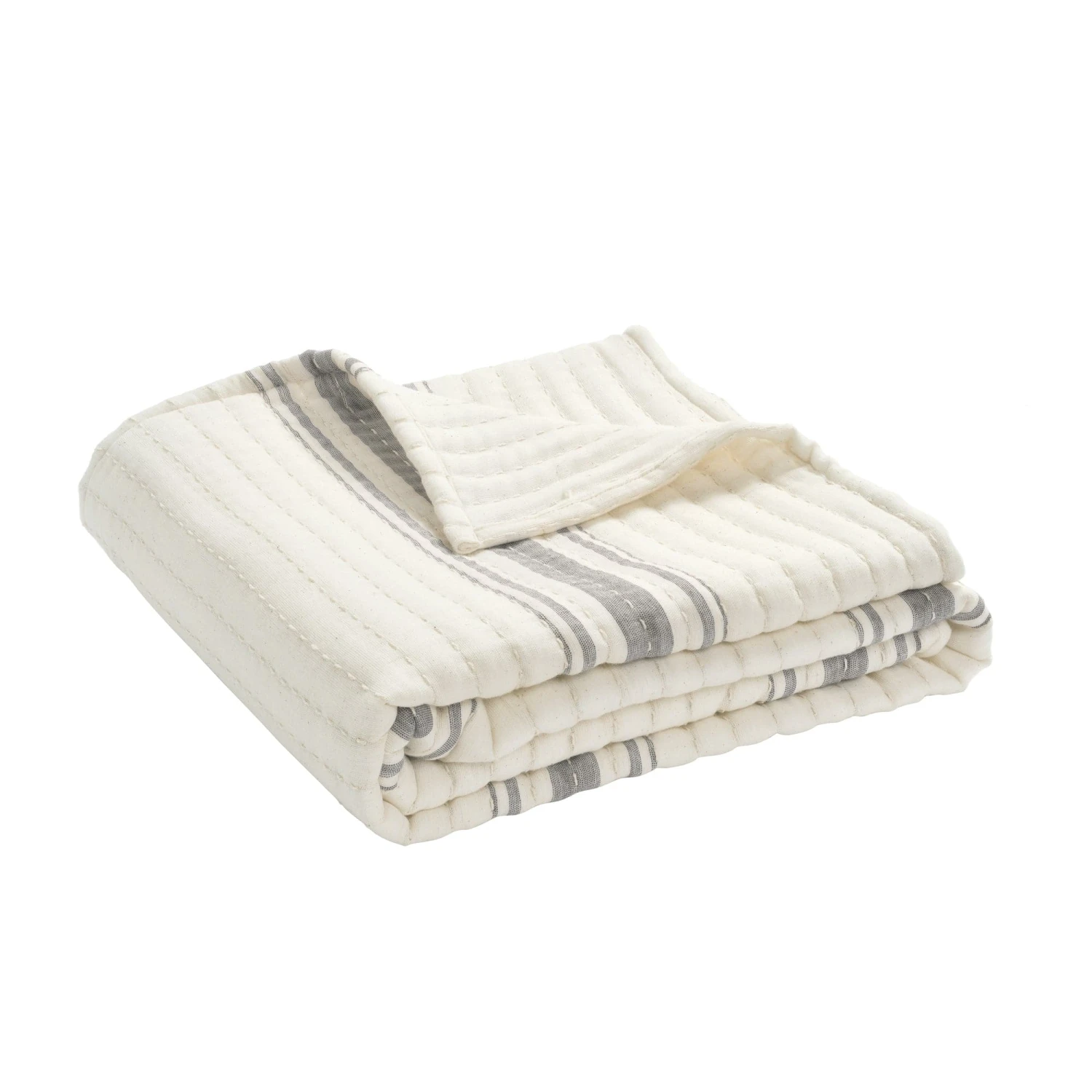 Farmhouse Stripe Kantha Pick Stitch Yarn Dyed Cotton Woven Throw - Image 12